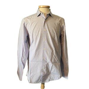 Lanvin 16 1/2 x 37 Blue Plaid Dress Shirt Made in Italy